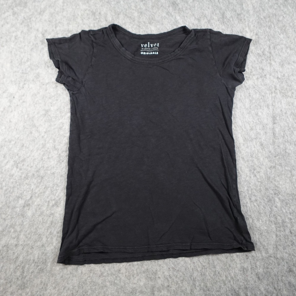 Velvet Graham Spencer Top Women Extra Small Black Cotton‎ Short Sleeve Crew Neck